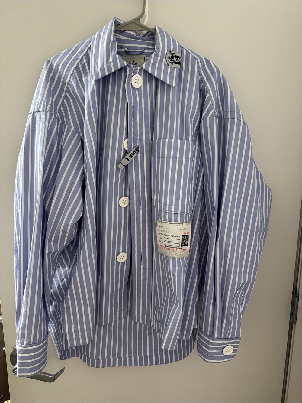 Miharayasuhiro Blue and White Vertical Stripe Button-Down Shirt